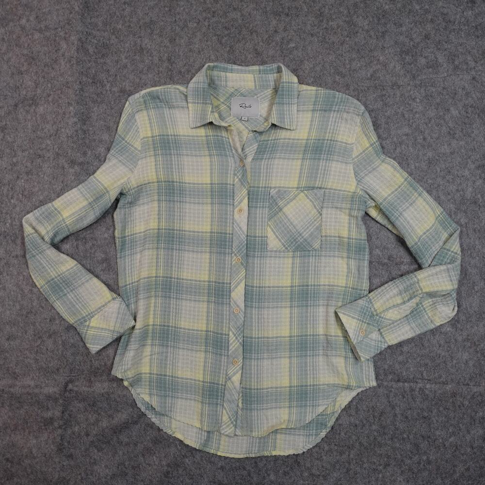 Rails Top Womens Small Brady Sage Lemon Button Shirt Plaid Western Cowgirl